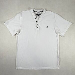 Blanc du Nil France Mens White Cotton Band Collar Henley Shirt Size Large